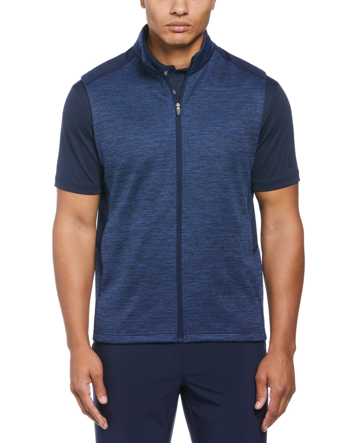 Men's Two-Tone Space-Dyed Full-Zip Golf Vest - Peacoat Heather