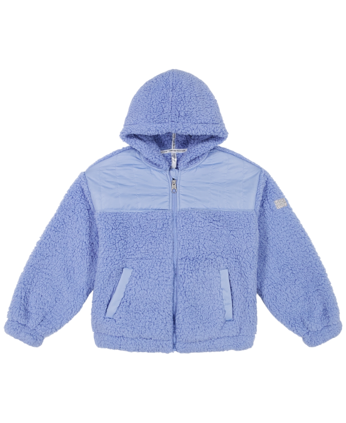 Calvin Klein Performance Big Girls Logo Zip Sherpa Hooded Jacket In Lavender Lustre