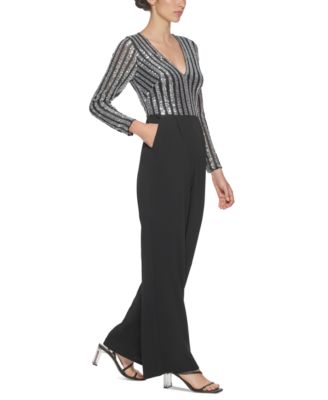 Calvin Klein Women's Sequin-Striped Jumpsuit - Macy's