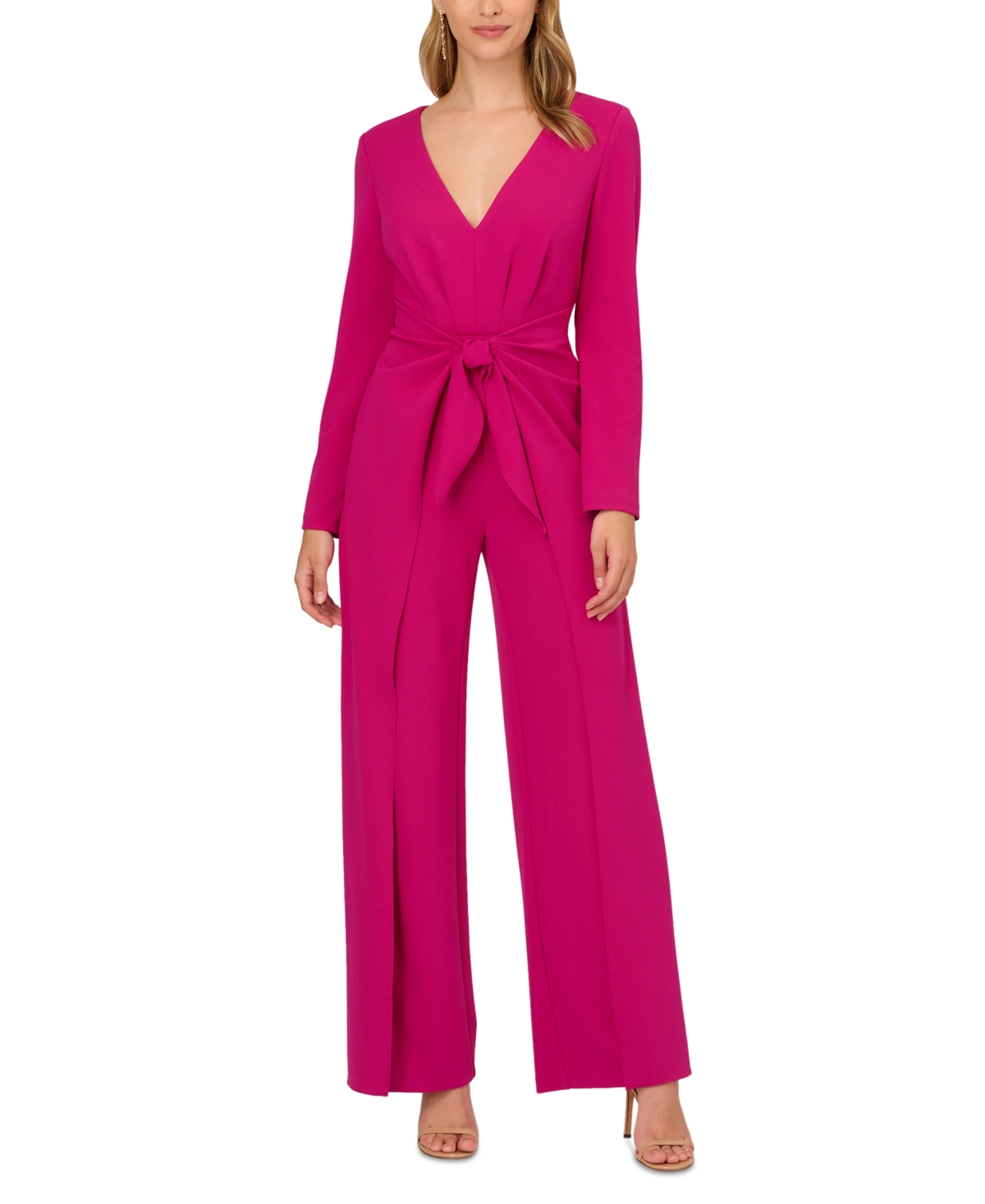 Adrianna Papell Women's V-neck Tie-front Crepe Jumpsuit In Hot Orchid