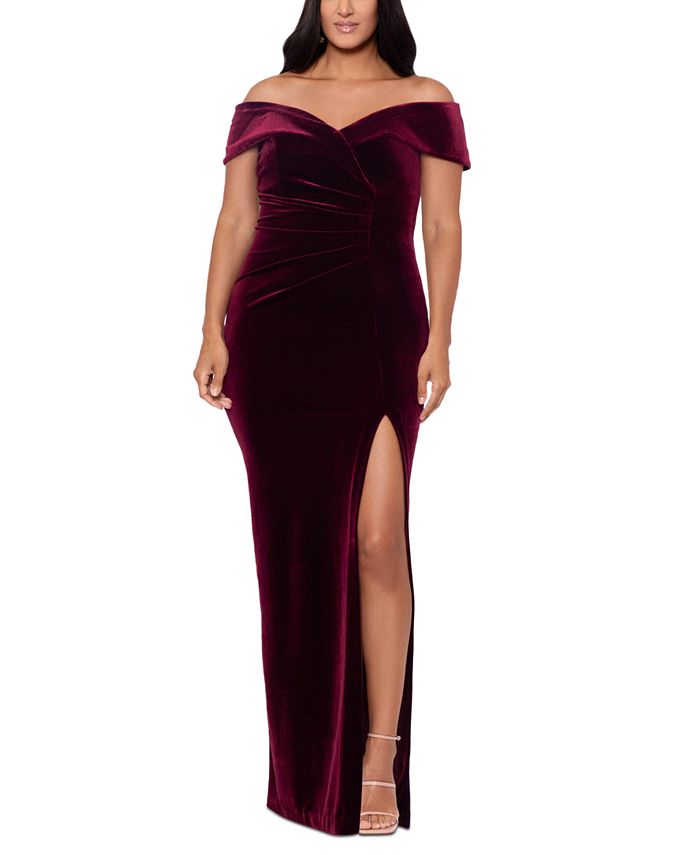 XSCAPE Plus Size Off-The-Shoulder Velvet Gown - Macy's