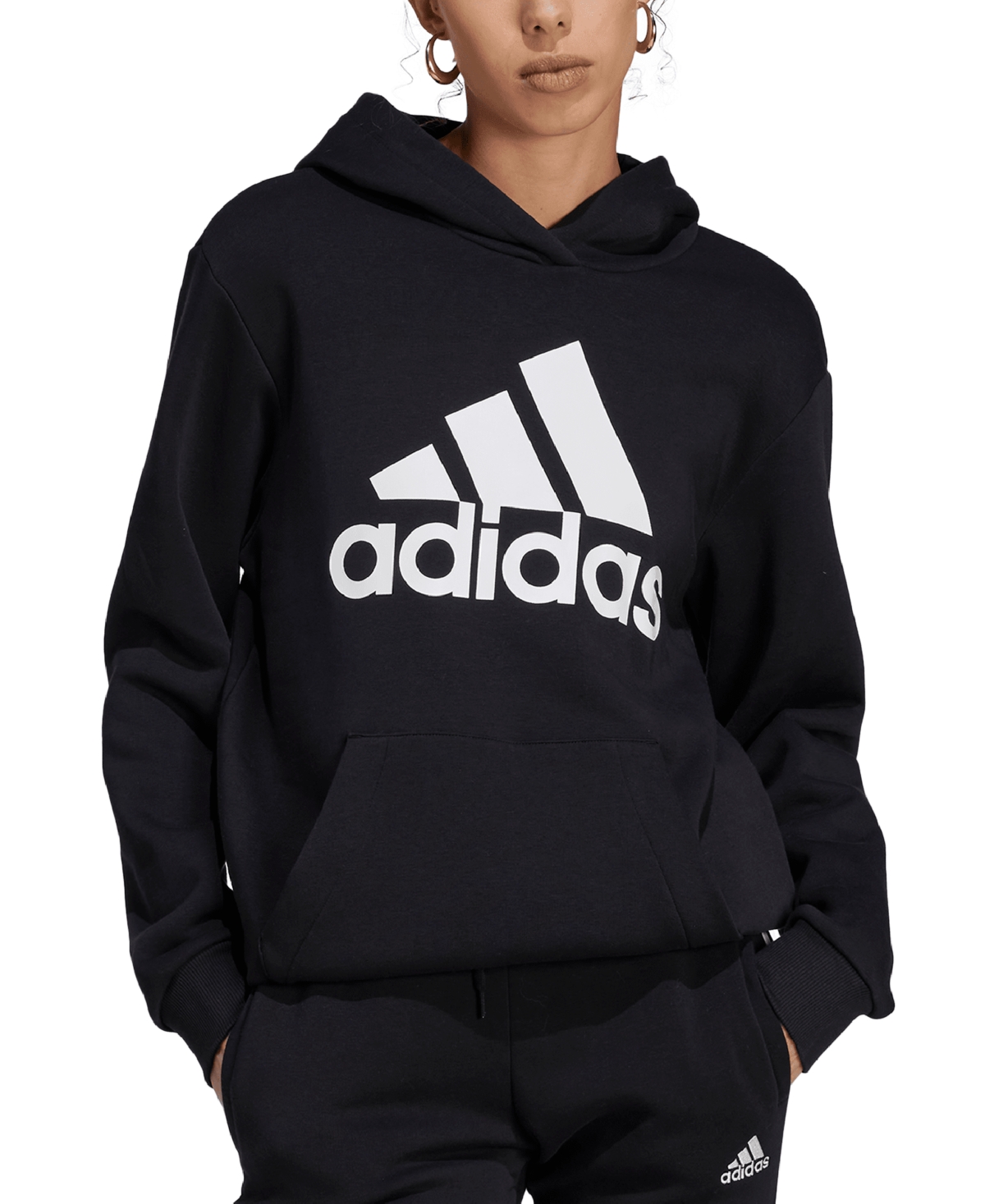 Shop Adidas Originals Women's Oversized Fleece Logo Hoodie In Black,white