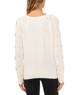 Women's Cable-Knit Rhinestone Cardigan