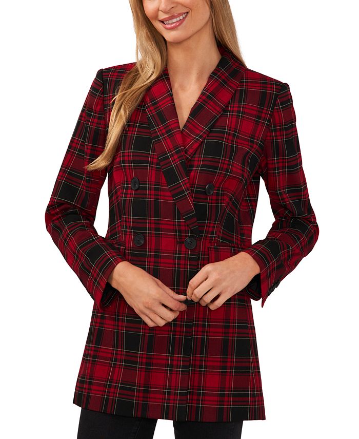 CeCe Women's Plaid DoubleBreasted Blazer Macy's