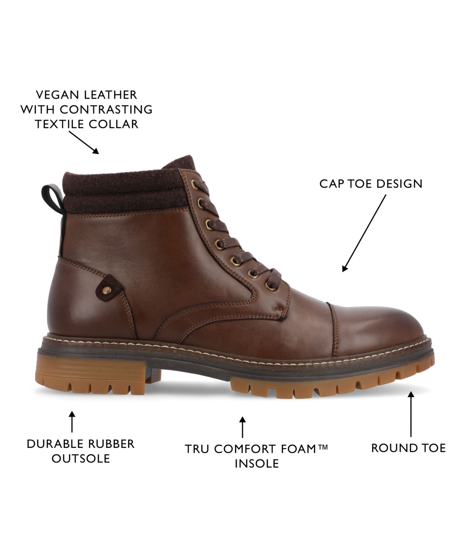 Мужские ботинки Vance Co. Fegan Tru Comfort Foam Cap Toe Lace-Up Ankle, цвет: Коричневый — фото 8