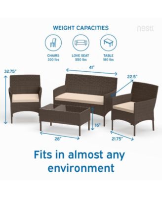 4-Seater Outdoor Wicker Patio Conversation Set - 4 Piece Set