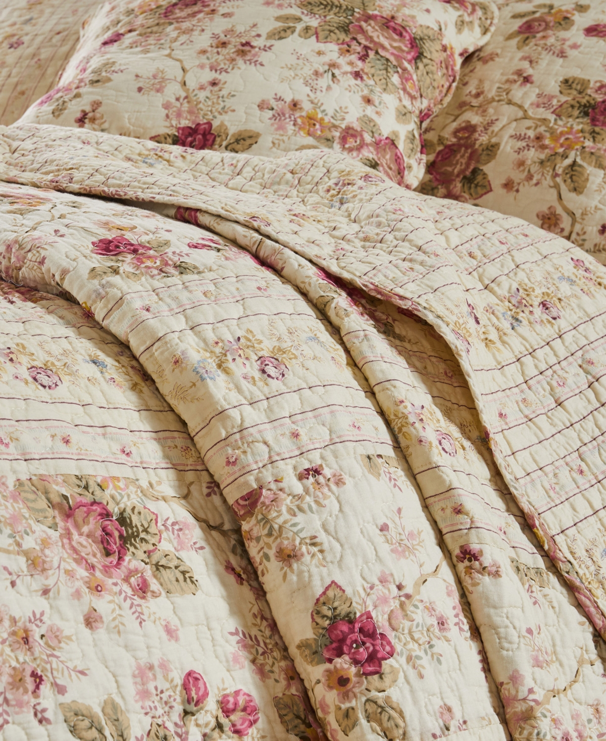 Greenland Home Fashions Antique Rose 100% Cotton Reversible 3 Piece Quilt Set, King In Ecru