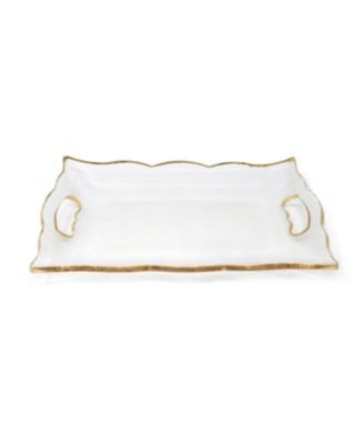 Rectangular Glass Tray with Handles and Gold-Tone Rim, 11.5"