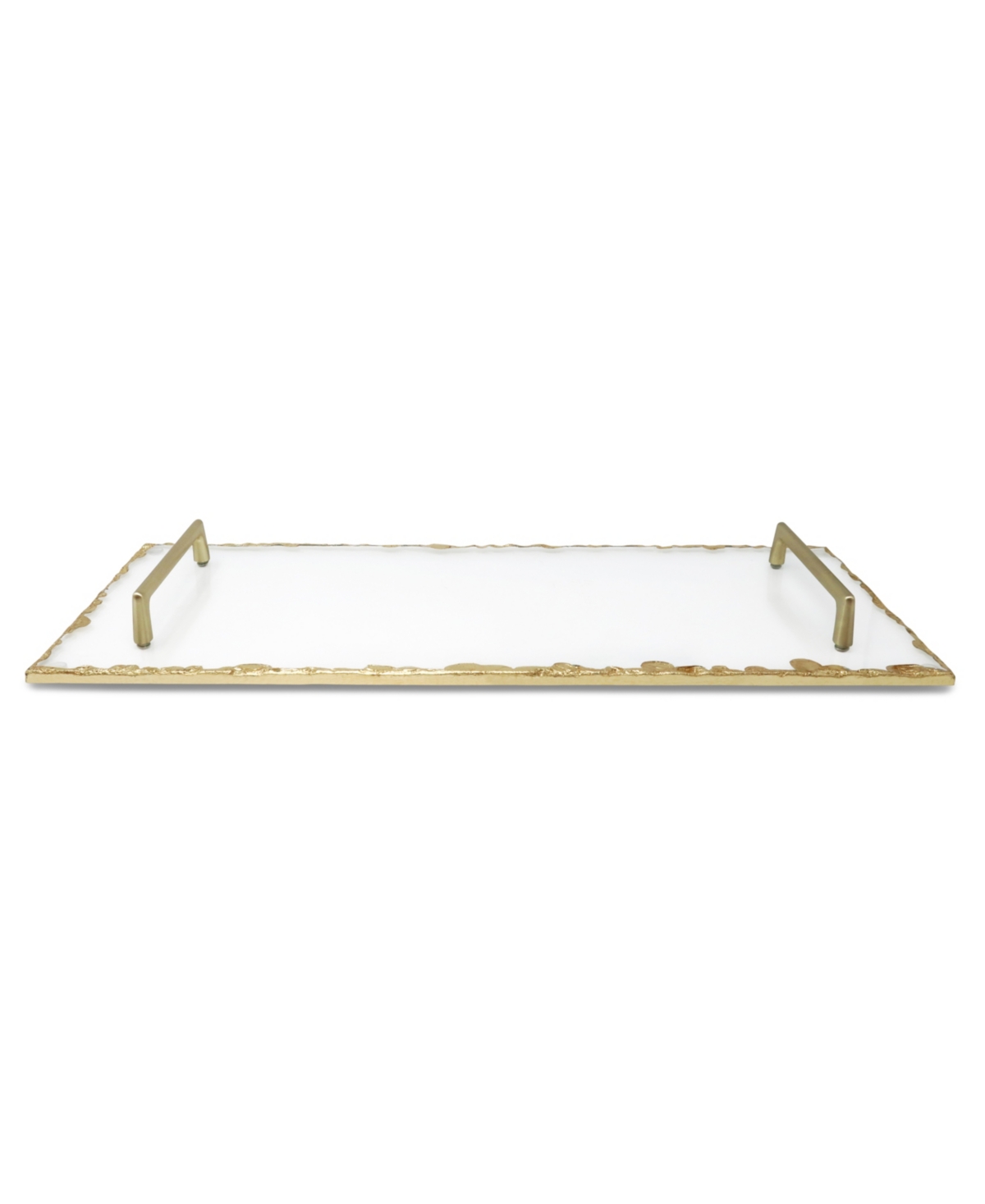 Glass Tray with Gold-Tone Rim and Handles, 19.75" L - Gold