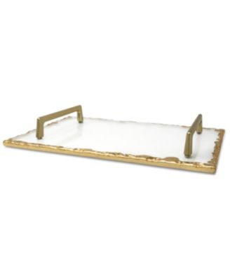 Glass Tray with Gold-Tone Rim and Handles, 11.75" L