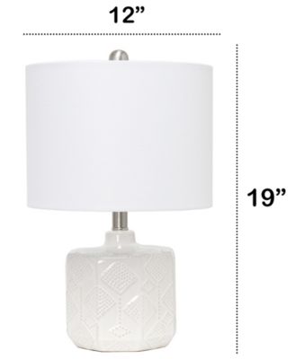 19" Contemporary Bohemian Ceramic Eyelet Pattern Floral Textured Bedside Table Lamp with White Fabric Shade