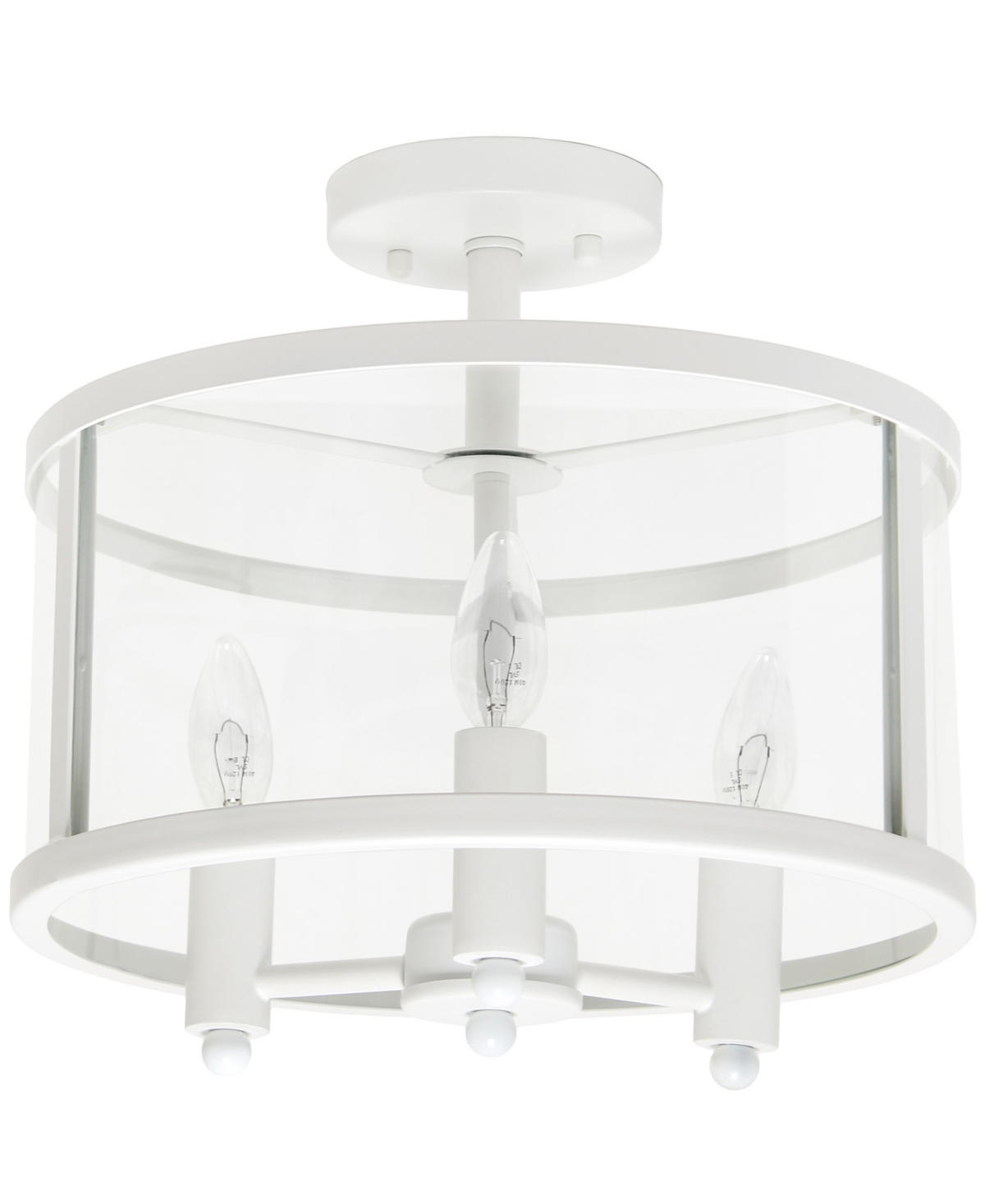 All The Rages 3-light 13" Industrial Farmhouse Glass And Metallic Accented Semi-flush Mount In White