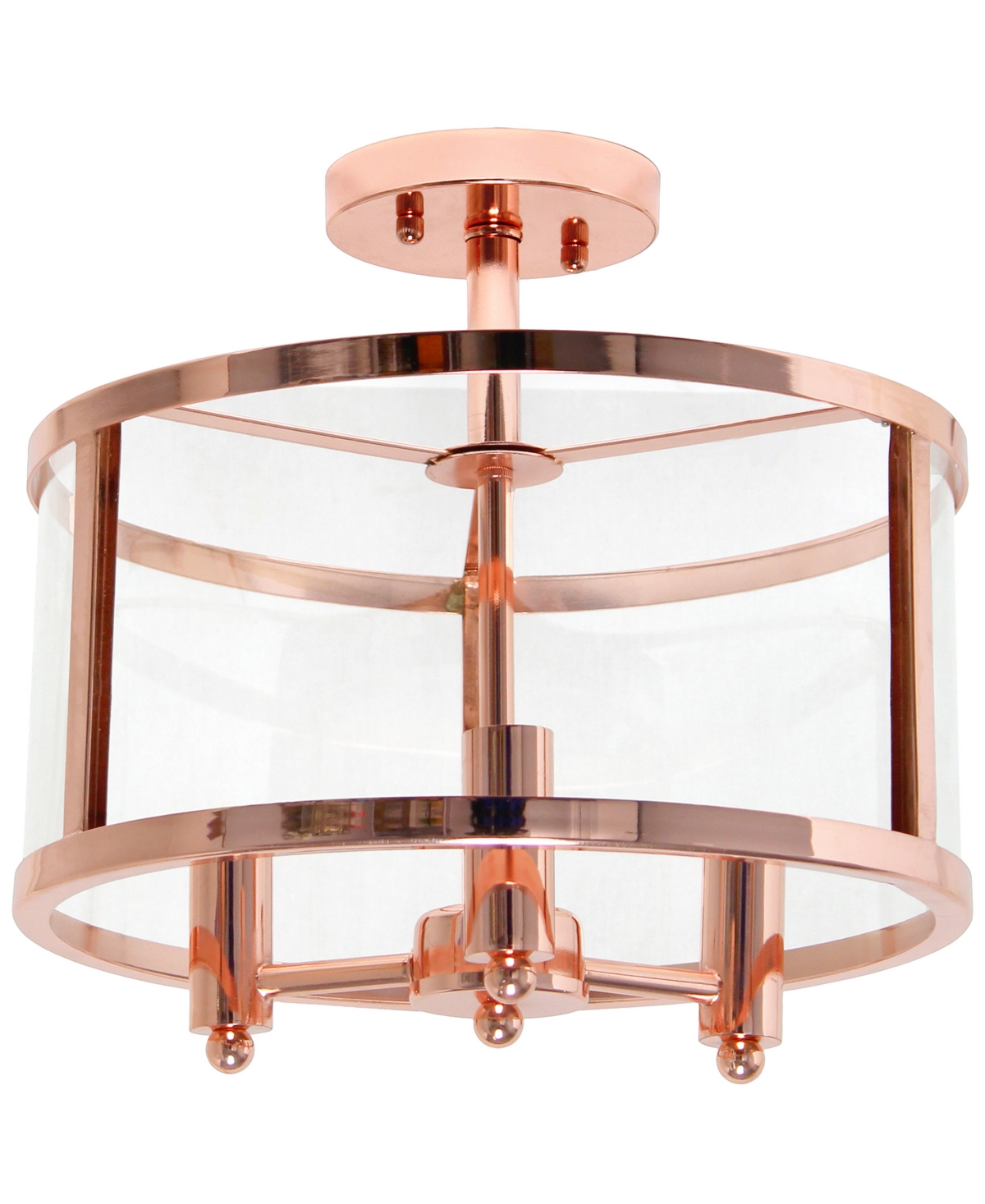 All The Rages 3-light 13" Industrial Farmhouse Glass And Metallic Accented Semi-flush Mount In Rose Gold