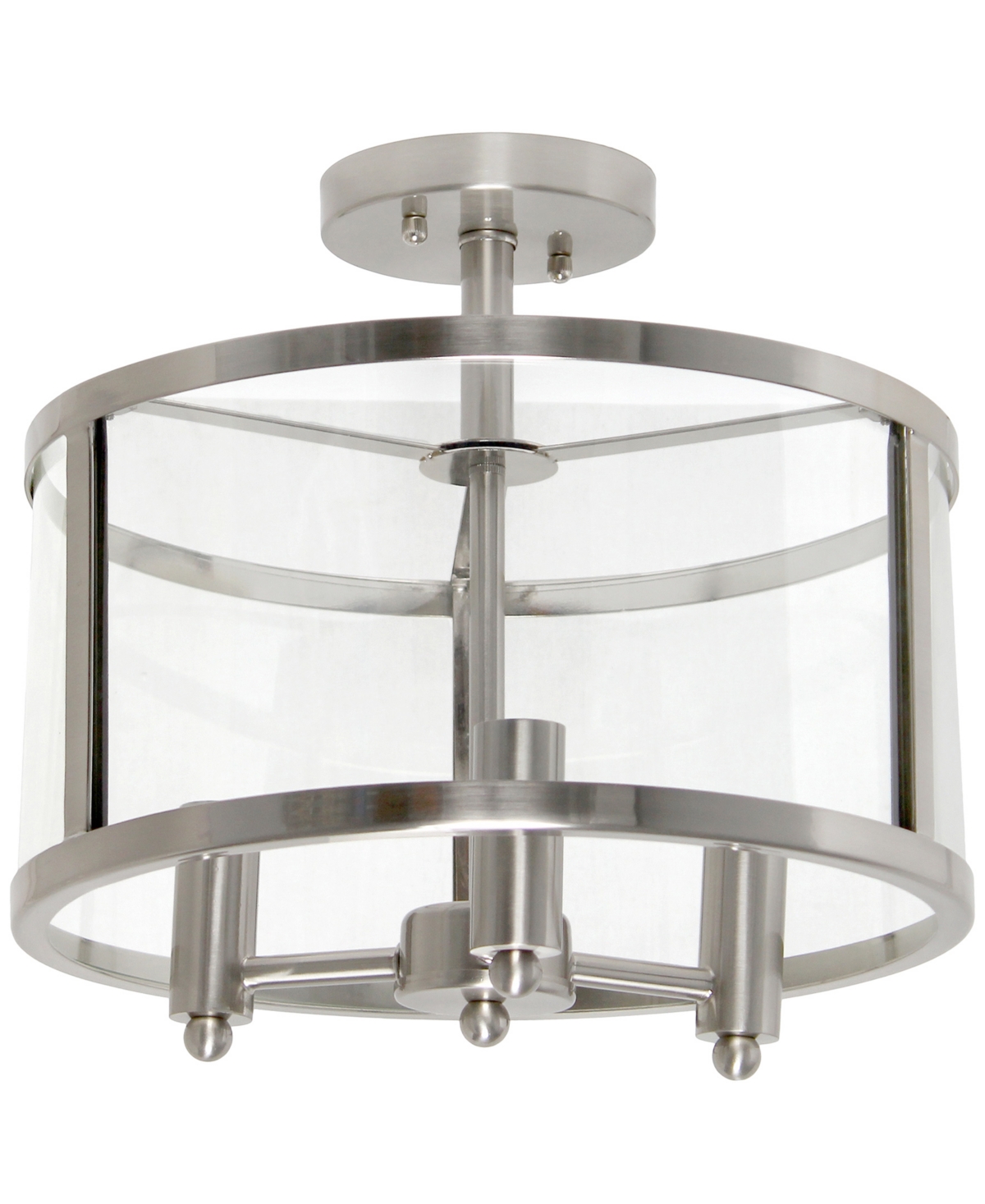 All The Rages 3-light 13" Industrial Farmhouse Glass And Metallic Accented Semi-flush Mount In Brushed Nickel