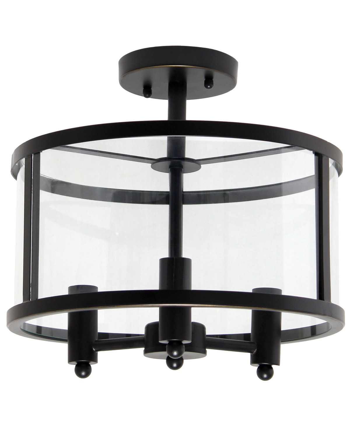 All The Rages 3-light 13" Industrial Farmhouse Glass And Metallic Accented Semi-flush Mount In Black