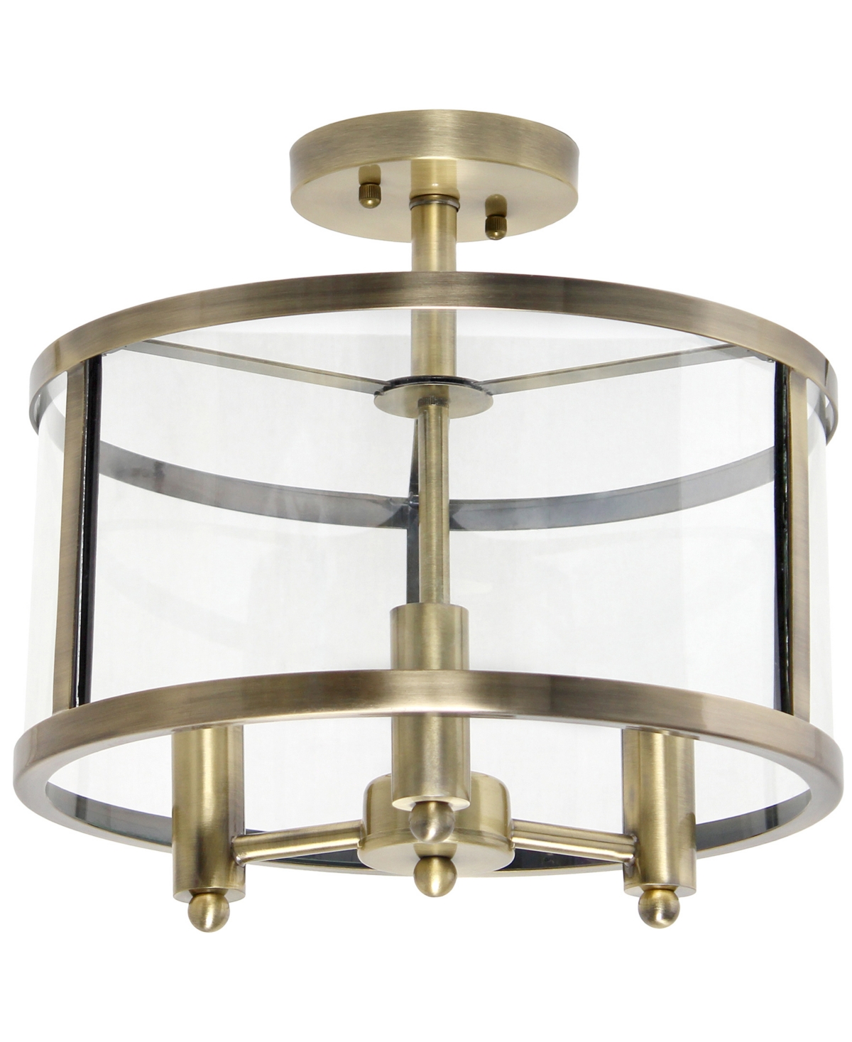 All The Rages 3-light 13" Industrial Farmhouse Glass And Metallic Accented Semi-flush Mount In Antique Brass