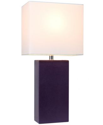 Lalia Home Lexington 21" Leather Base Modern Home D&eacute;cor Bedside Table Lamp with White Rectangular Fabric Shade