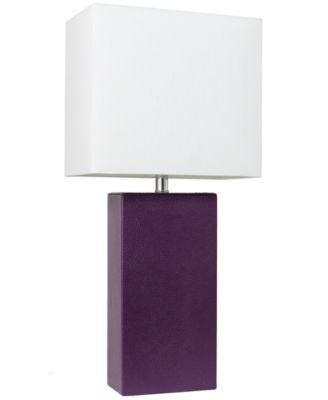 Lalia Home Lexington 21" Leather Base Modern Home D&eacute;cor Bedside Table Lamp with White Rectangular Fabric Shade