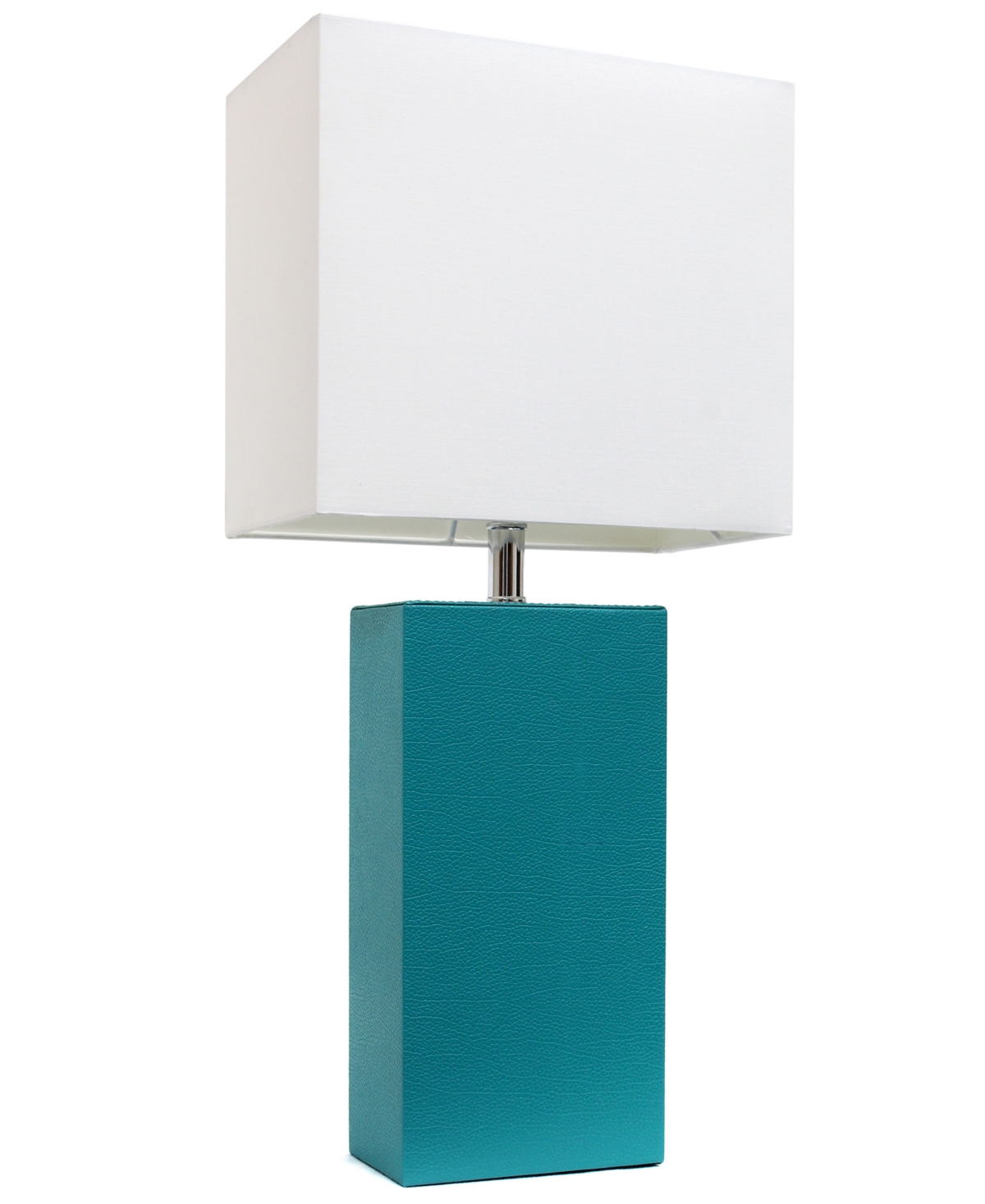 All The Rages Lalia Home Lexington 21" Leather Base Modern Home Decor Bedside Table Lamp With White Rectangular Fa In Teal