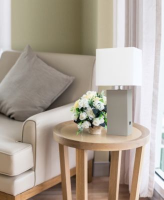 Lalia Home Lexington 21" Leather Base Modern Home D&eacute;cor Bedside Table Lamp with USB Charging Port 