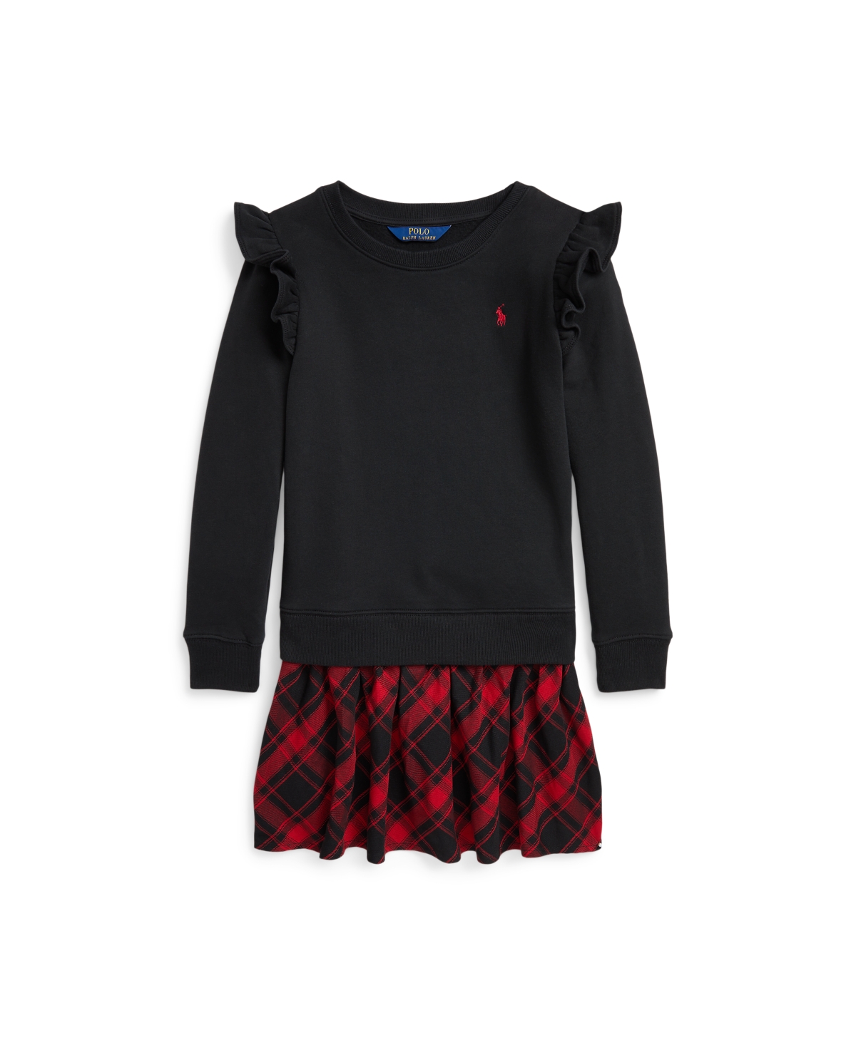 Polo Ralph Lauren Kids' Plaid Fleece Sweatshirt Dress In Polo Black