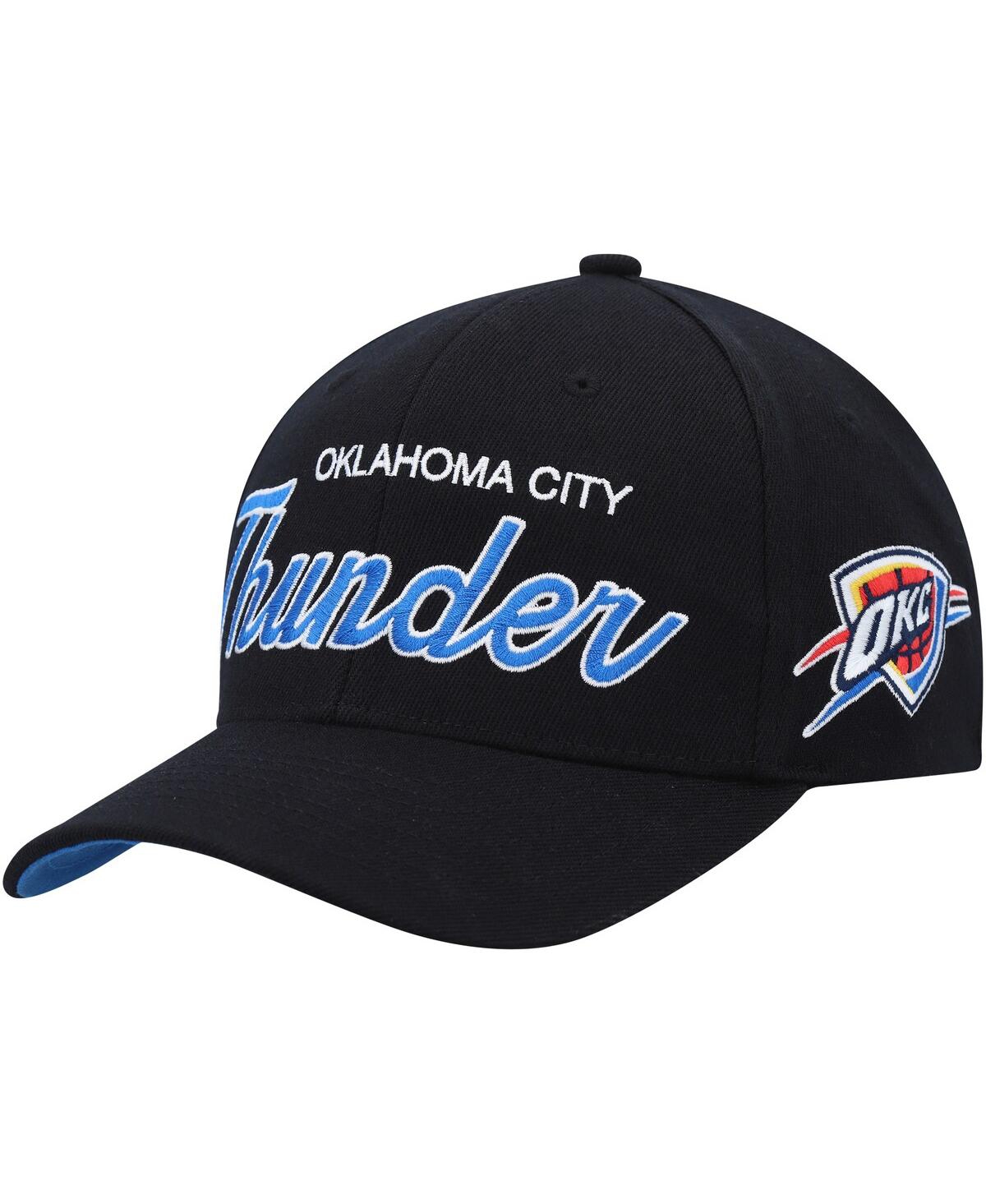 Mitchell & Ness Men's  Black Oklahoma City Thunder Hardwood Classics Script 2.0 Snapback Hat In Black