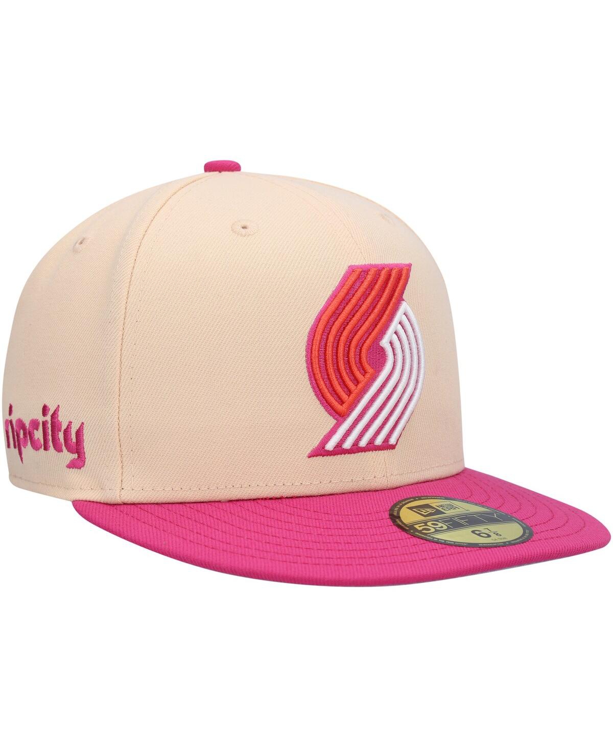 Men's New Era Pink Portland Trail Blazers Passion Mango 59FIFTY Fitted Hat - Pink