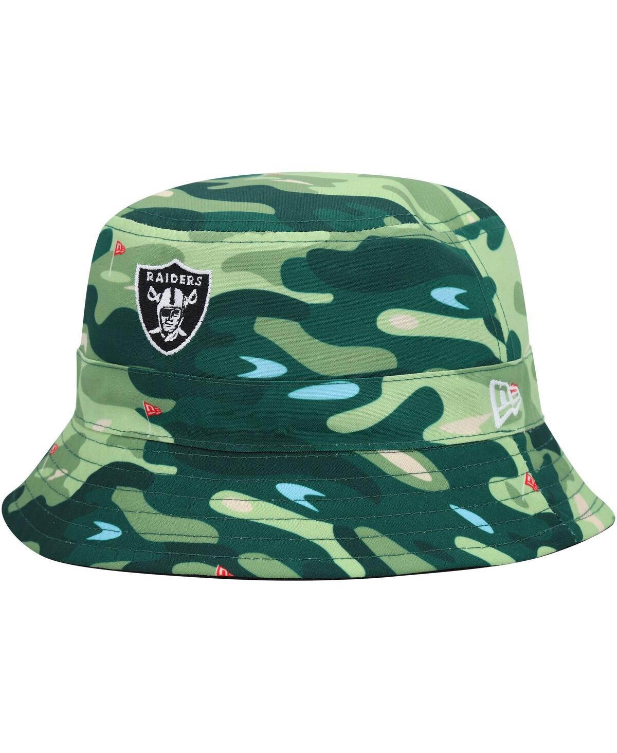 NEW ERA MEN'S NEW ERA BLACK, CAMO LAS VEGAS RAIDERS REVERSIBLE BUCKET HAT 