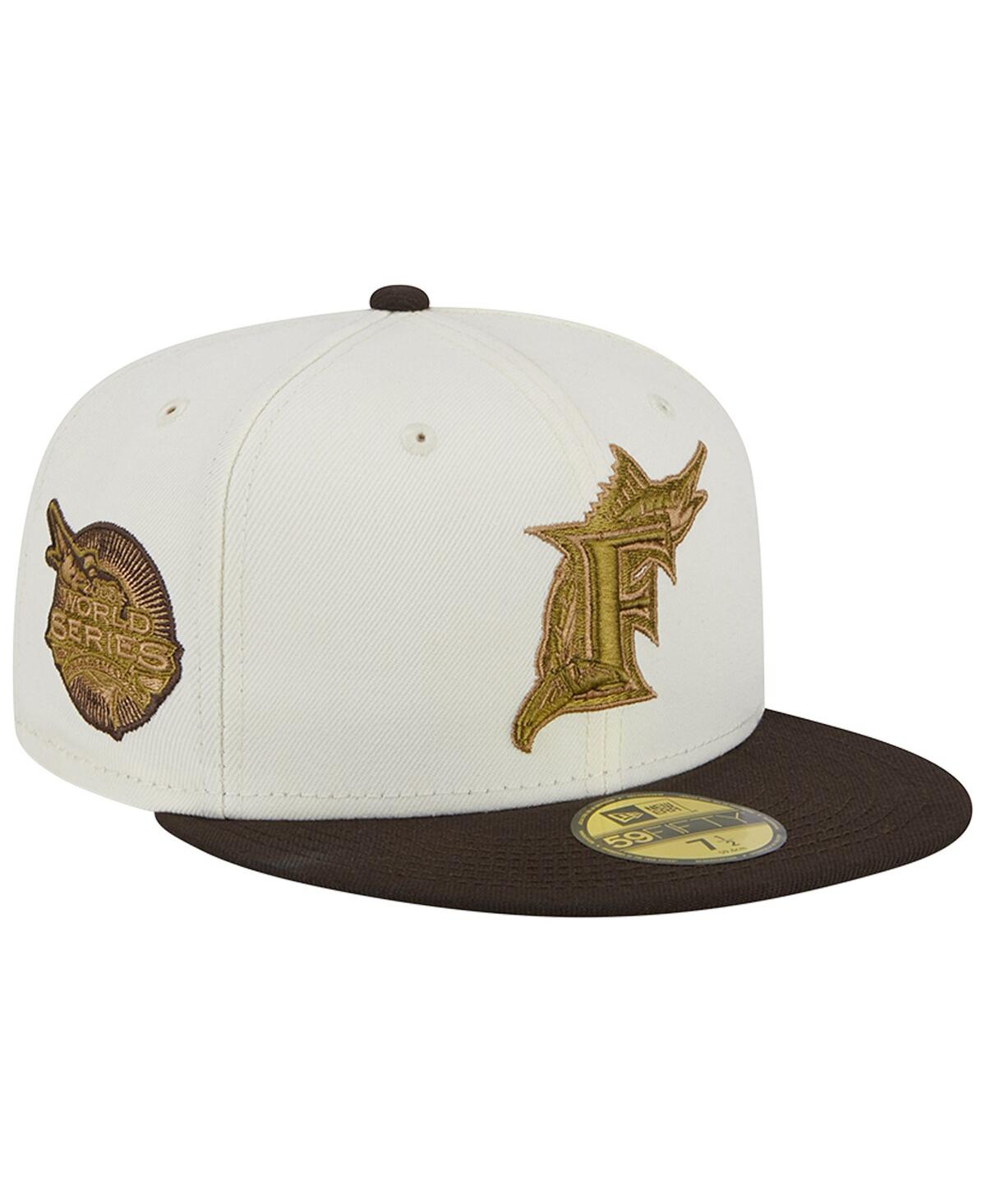 NEW ERA MEN'S NEW ERA CREAM, BROWN FLORIDA MARLINS COOPERSTOWN COLLECTION 2003 WORLD SERIES 59FIFTY FITTED H