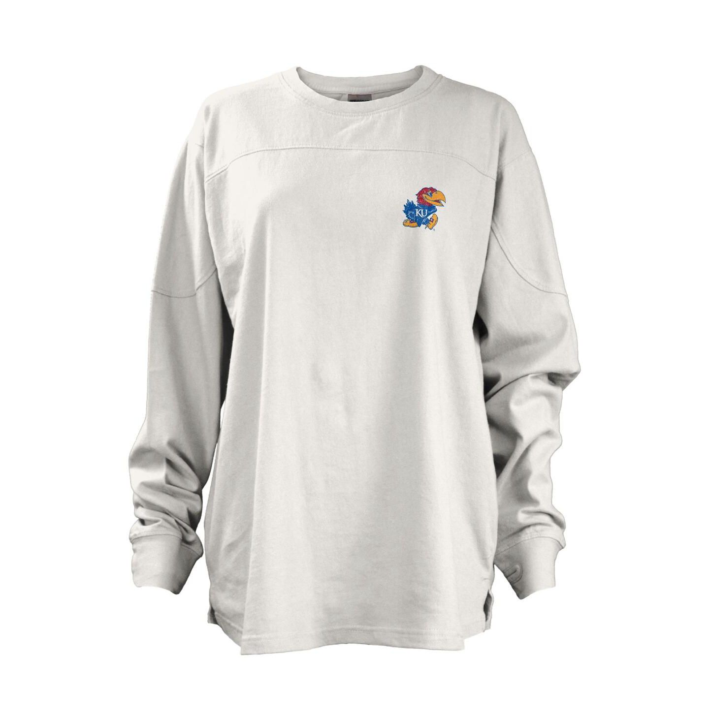 Женская футболка Pressbox White Kansas Jayhawks Pennant Stack Oversized Long Sleeve — фото 3