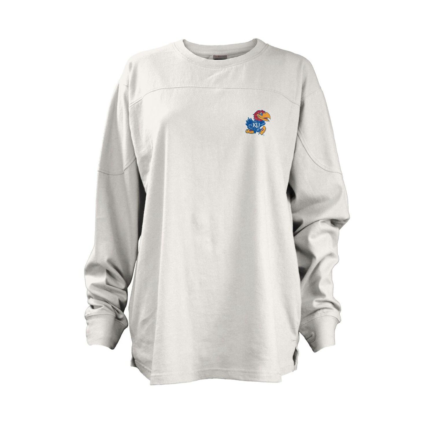 Women's White Kansas Jayhawks Pennant Stack Oversized Long Sleeve T-shirt