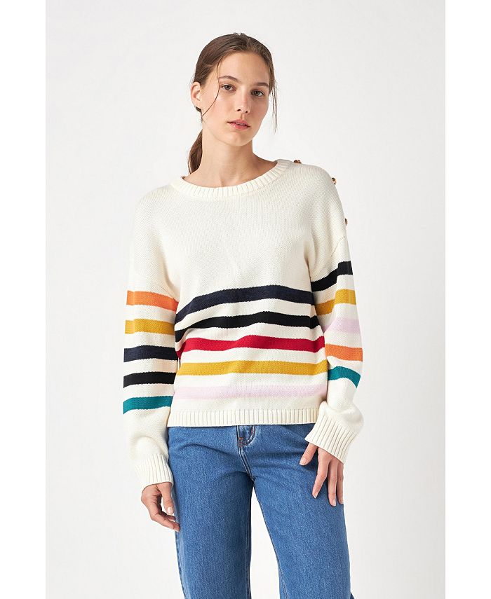 English Factory Women's Multicolored Sweater with Button - Macy's