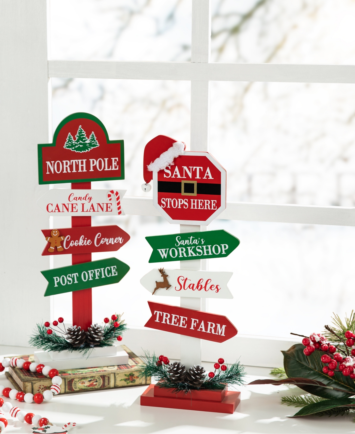 Glitzhome 16.5" H Set Of 2 Christmas Wooden Sign Table Decor In Multi