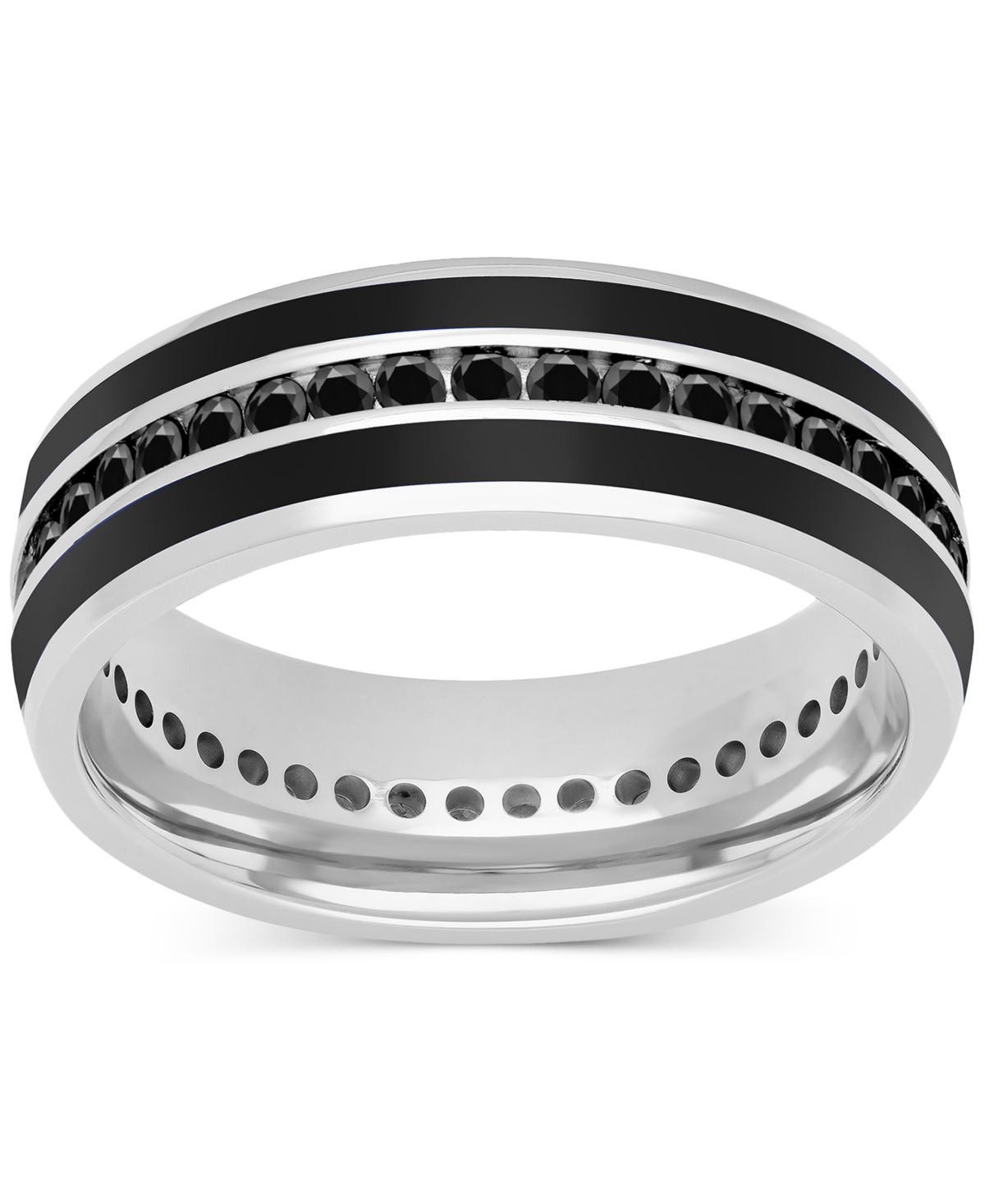 Men'sSapphire (1-1/3 ct. t.w.) & Ceramic Stripe Band in Sterling Silver (Also in Lab-Created White Sapphire) - Black