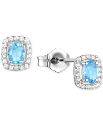 Lab-Grown Sapphire (3/8 ct. t.w.) & Lab-Grown White Sapphire (1/8 ct. t.w.) Oval Halo Stud Earrings in Sterling Silver (Also in Additional Gemstones)