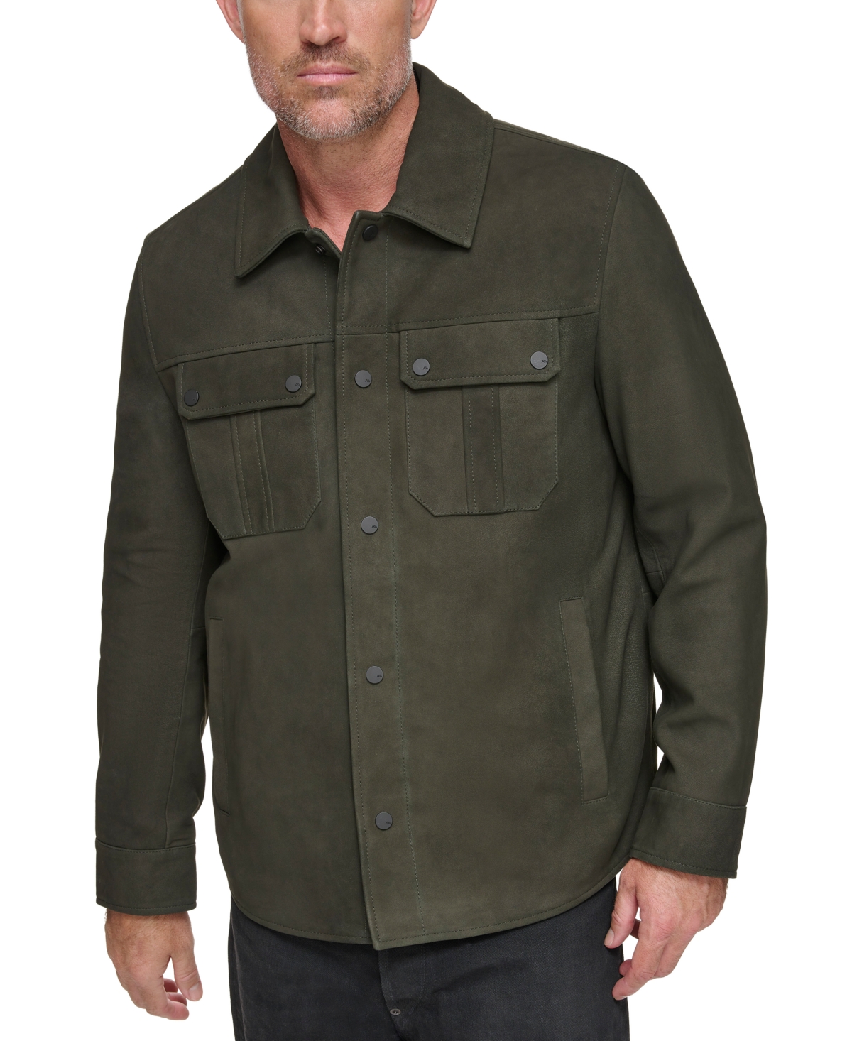 Marc New York Men's The Laredo Leather Overshirt In Olive