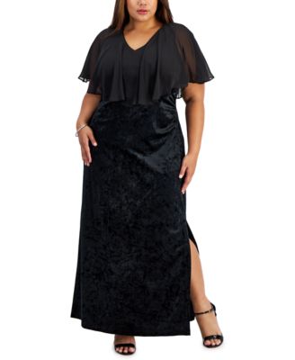 Connected Plus Size V-Neck Velvet Side-Slit Cape Dress Macy's
