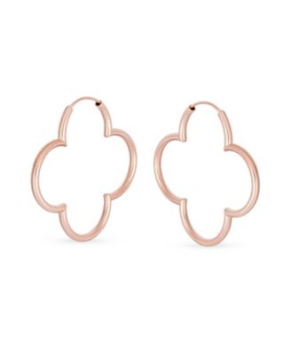 Simple Large Thin Tube Endless Clover Flower Shaped Hoop Earrings Rose Gold Sterling Silver 1.5 Inch