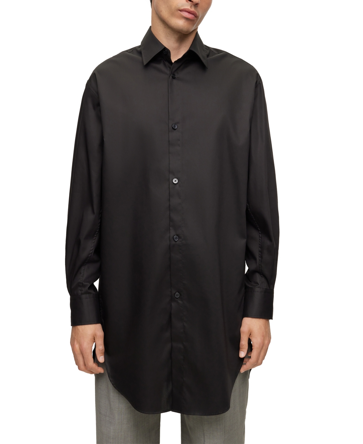 Hugo Boss Boss By  Men's Longline Regular-fit Dress Shirt In Black