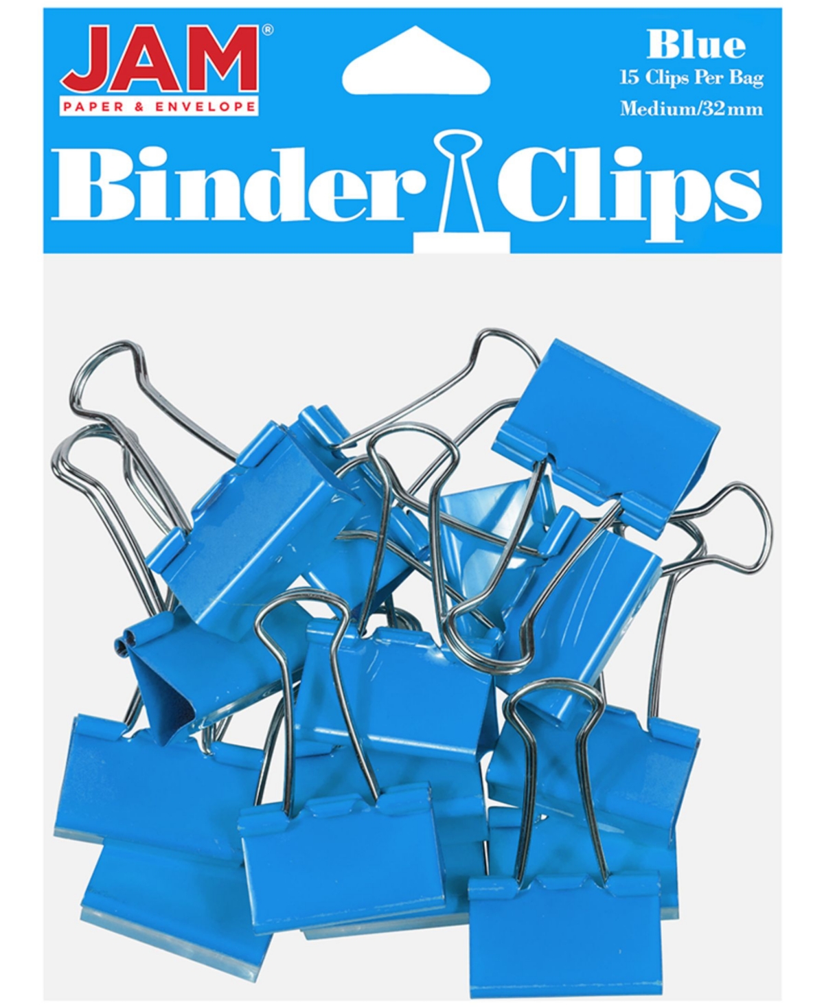 Colorful Binder Clips - Medium - 1.25", 32 Millimeter - Binder Clips - 15 Per Pack - Blue