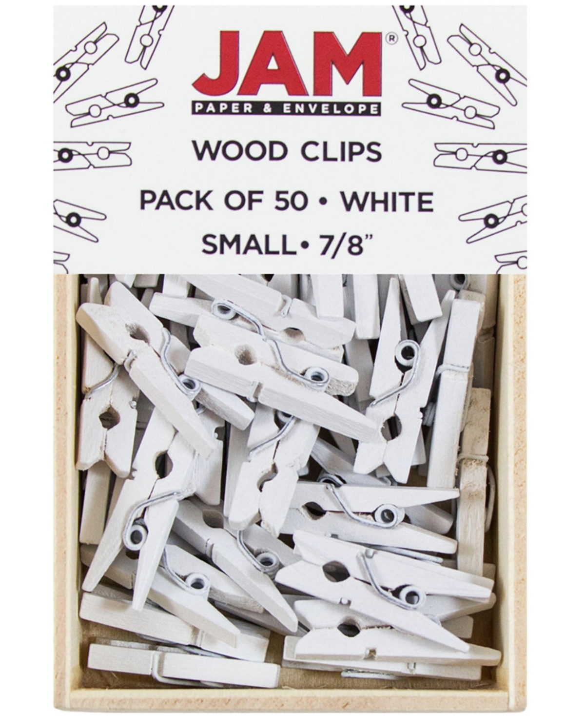 Jam Paper Wood Clip Clothespins In White