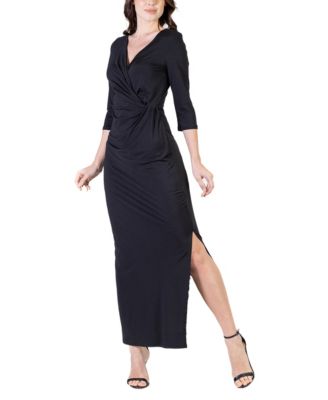 Women's Fitted V-neck Side Slit Maxi Dress