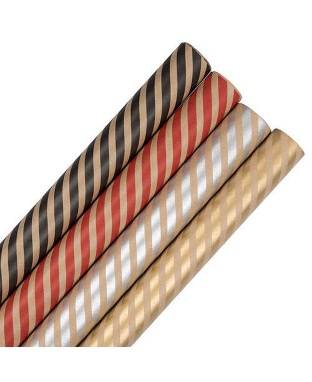 Jam Paper Assorted Gifoot Wrap In Black,red,silver,and Gold Stripes