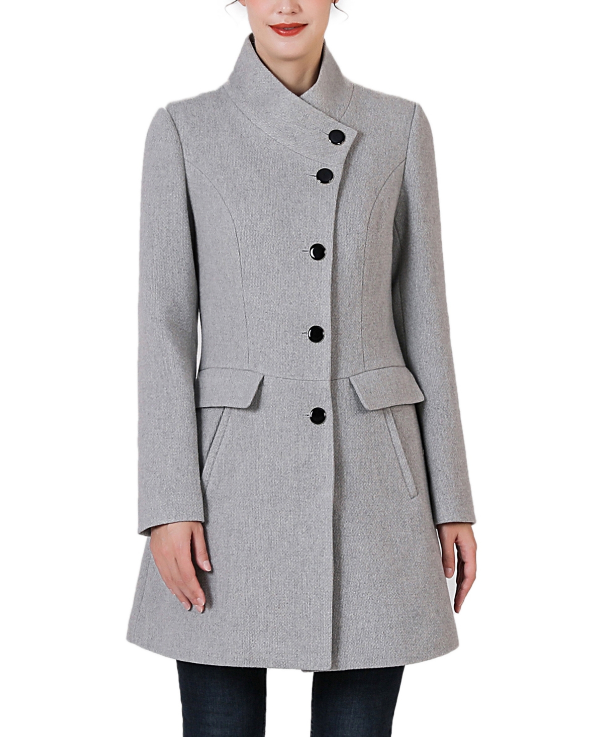 Women's Nora Stand Collar Boucle Wool Coat - Navy