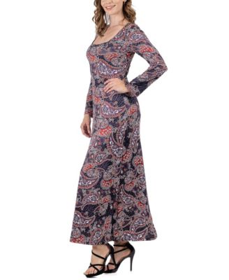 Women's Long Sleeve Paisley A-Line Maxi Dress