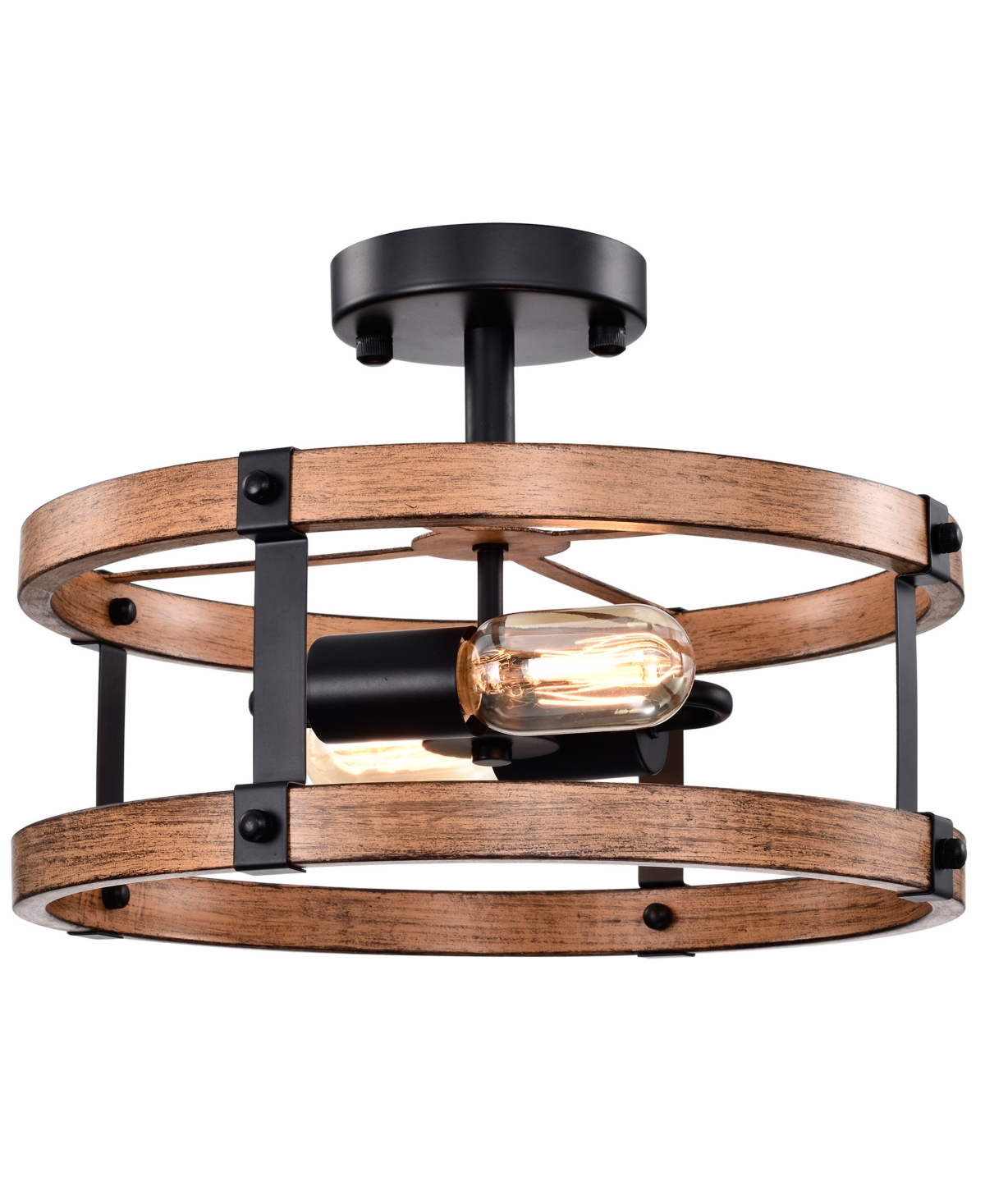 Home Accessories Deyan 14" Indoor Finish Semi-flush Mount Ceiling Light With Light Kit In Matte Black And Faux Wood Grain