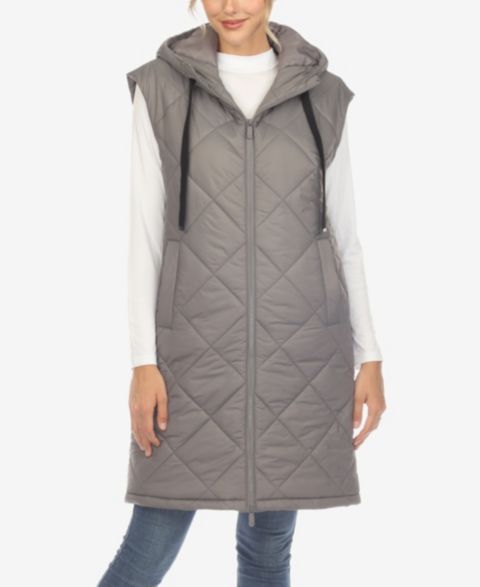 Женские куртки White Mark Diamond Quilted Hooded Long Puffer Vest Jacket