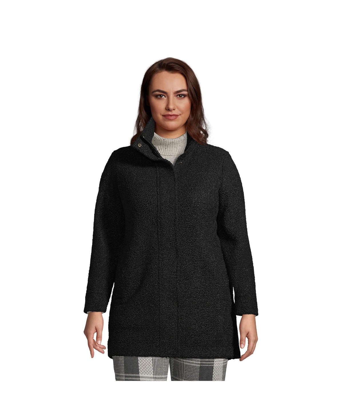 Plus Size Boucle Fleece Coat - Black