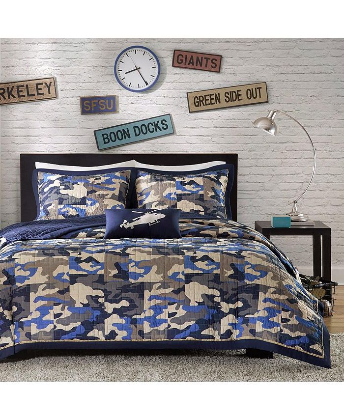 Gracie Mills Galena Camouflage Reversible Quilt Set with Throw Pillow