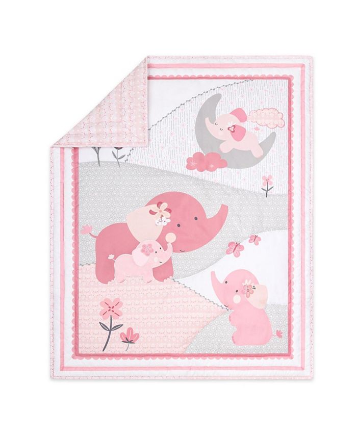 The Peanutshell Pink Elephant 5 Piece Baby Nursery Crib Bedding Set